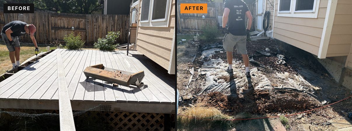Composite deck before and after demolition in Arvada