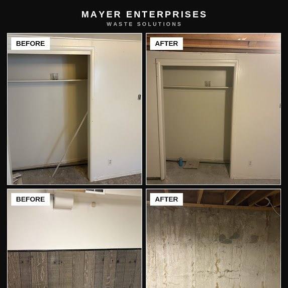 Interior demolition in Denver before and after, walls and closet framing stripped out