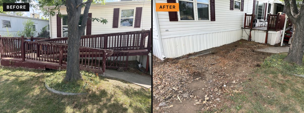 Wheelchair ramp before and after removal from a mobile home in Golden
